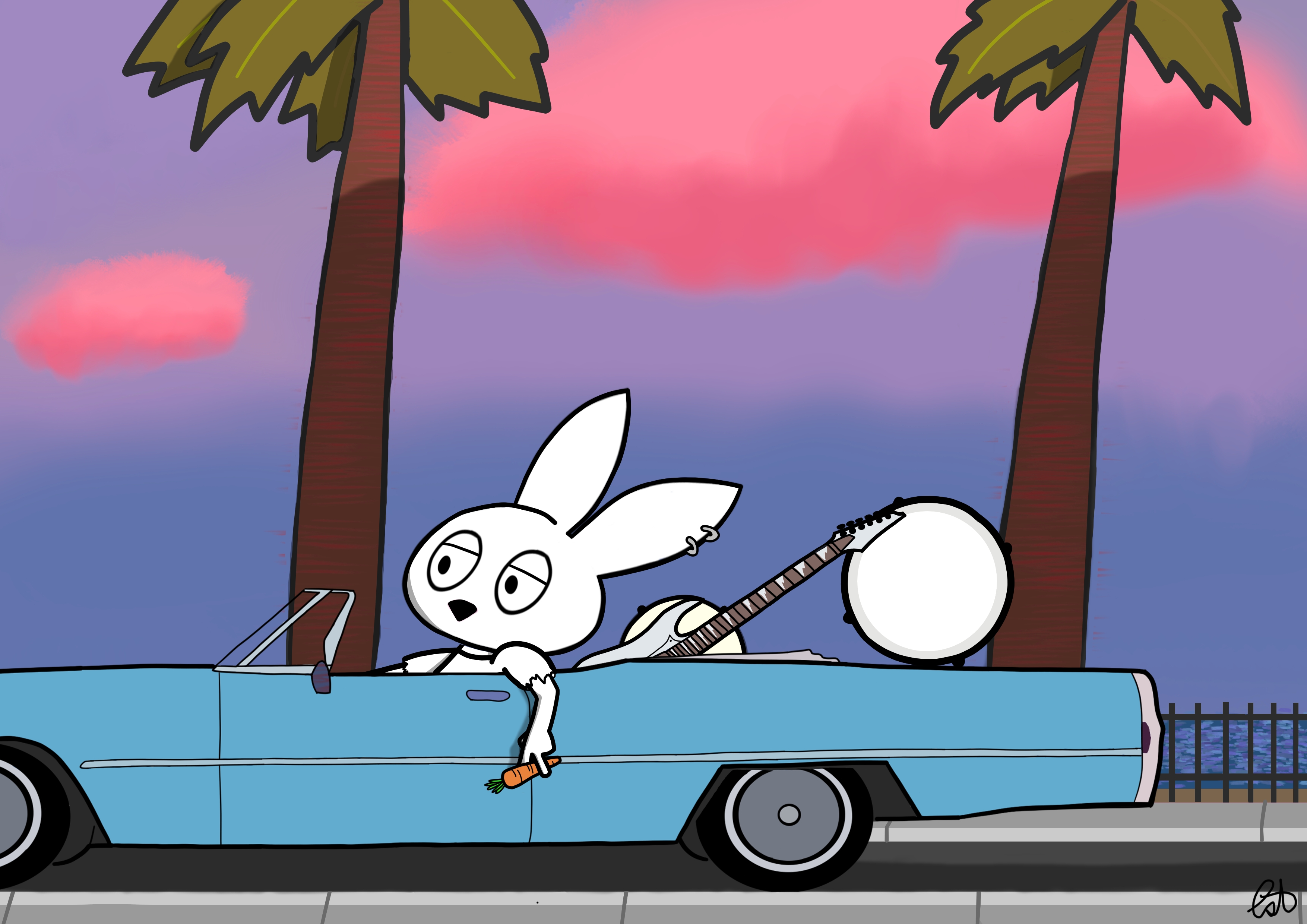 Cool bunny in Cadillac